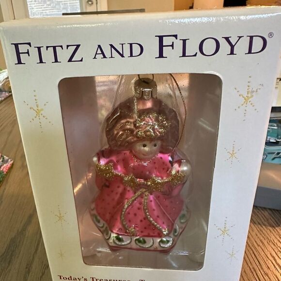 Fitz and Floyd Glass Pink Girl Angel Ornament Holiday Christmas 5” Tall ~ 2004 - Picture 2 of 11